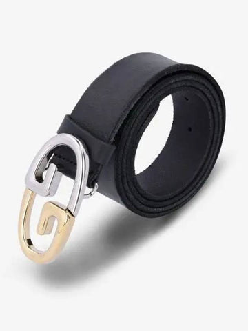 Men's Two Tone Metal Buckle Leather Belt Black - GUCCI - BALAAN 1