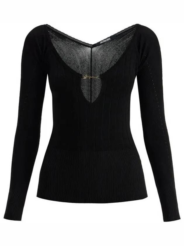 Le haut Pralu Logo Detail Cut-Out Viscose Knit Top Black - JACQUEMUS - BALAAN 2