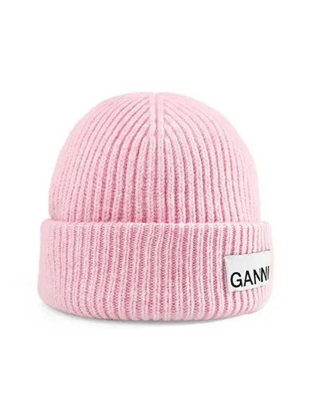 Rib Knit Wool Beanie Light Pink - GANNI - BALAAN 4