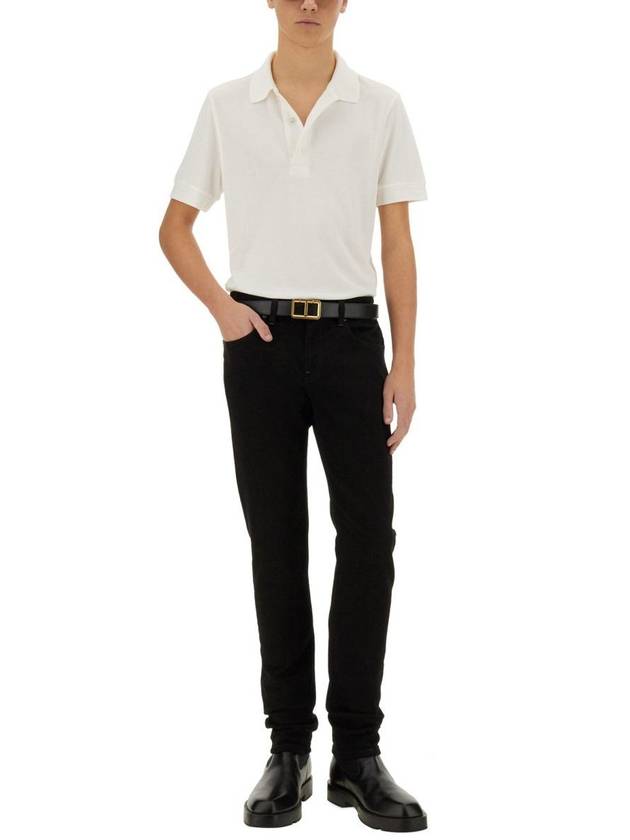 Cotton Short Sleeve Polo Shirt White - TOM FORD - BALAAN 3