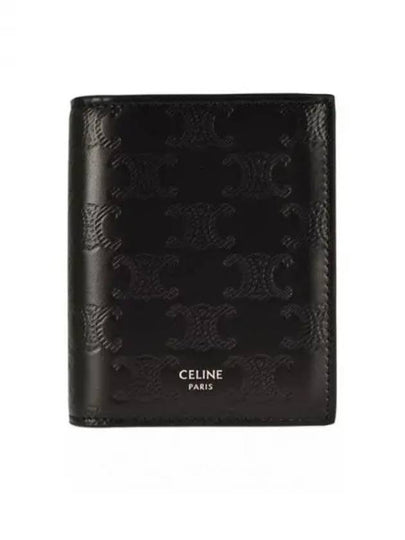 Triomphe Embossed Calfskin Compact Half Wallet Black - CELINE - BALAAN 2