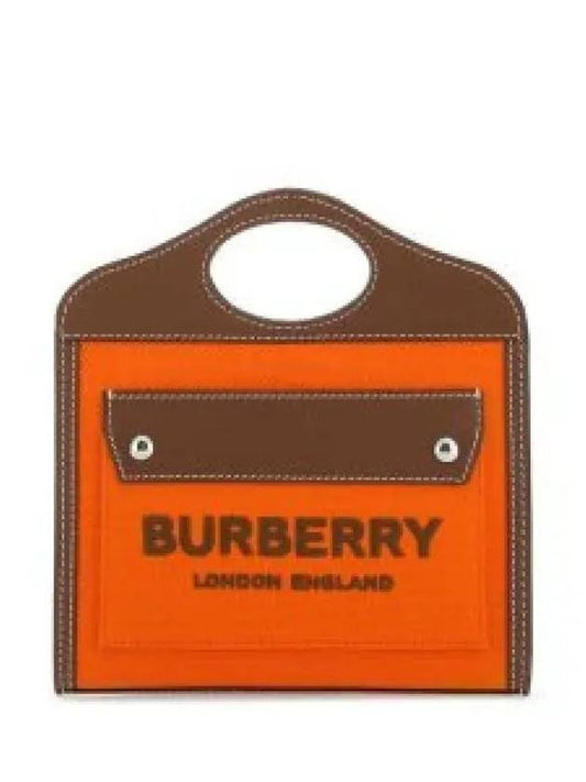 Women's Micro Two-Tone Canvas Leather Mini Pocket Tote Bag Orange - BURBERRY - BALAAN 2