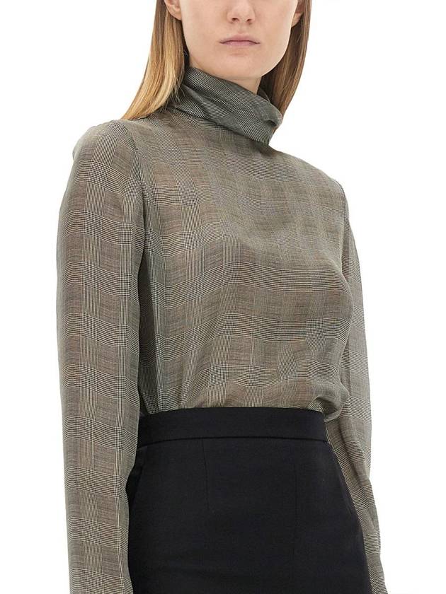 Tartan Silk Turtleneck Blouse Grey - SAINT LAURENT - BALAAN 5