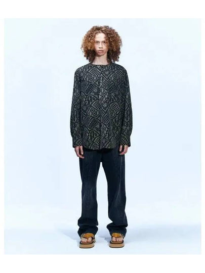 Leaf Embroidery Collarless Long Sleeve Shirt Brown - ANDERSSON BELL - BALAAN 2