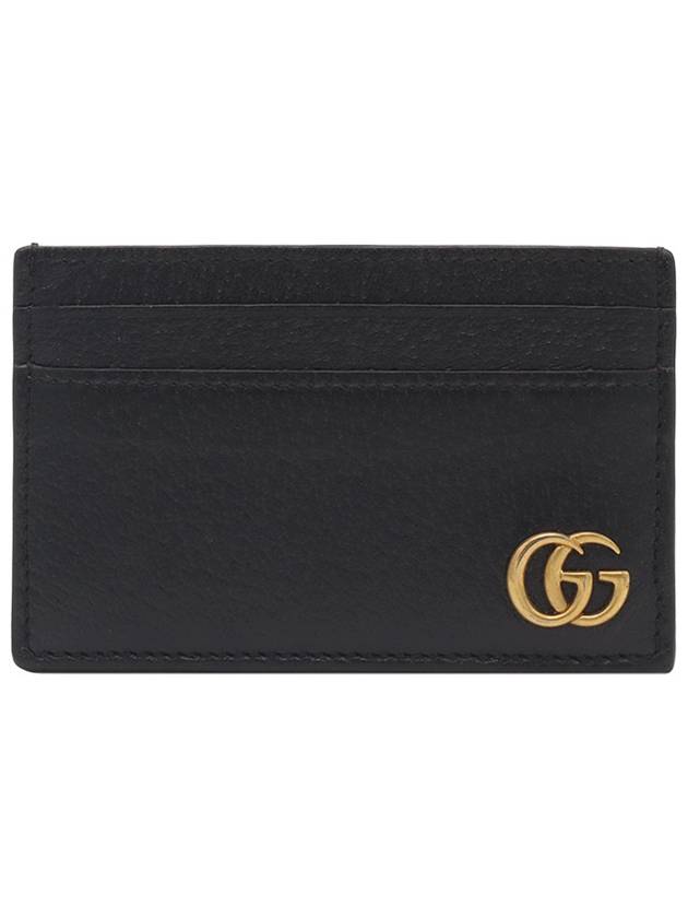 Black leather gold plated GG Marmont card wallet - GUCCI - BALAAN 1