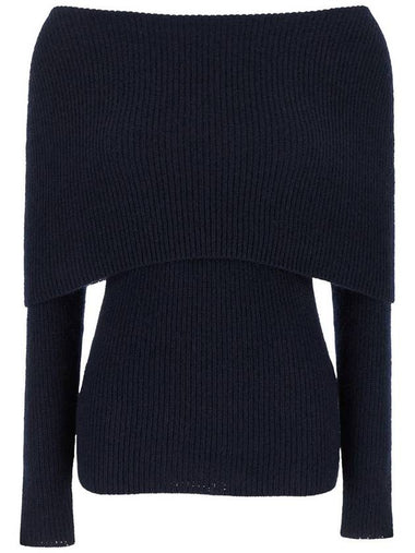 Blue Off-The-Shoulders Long Sleeve Top In Ribbed Wool Blend Woman - FABIANA FILIPPI - BALAAN 1