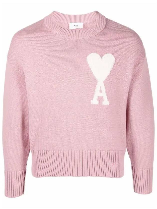 Big Heart Logo Wool Knit Top Pink - AMI - BALAAN.