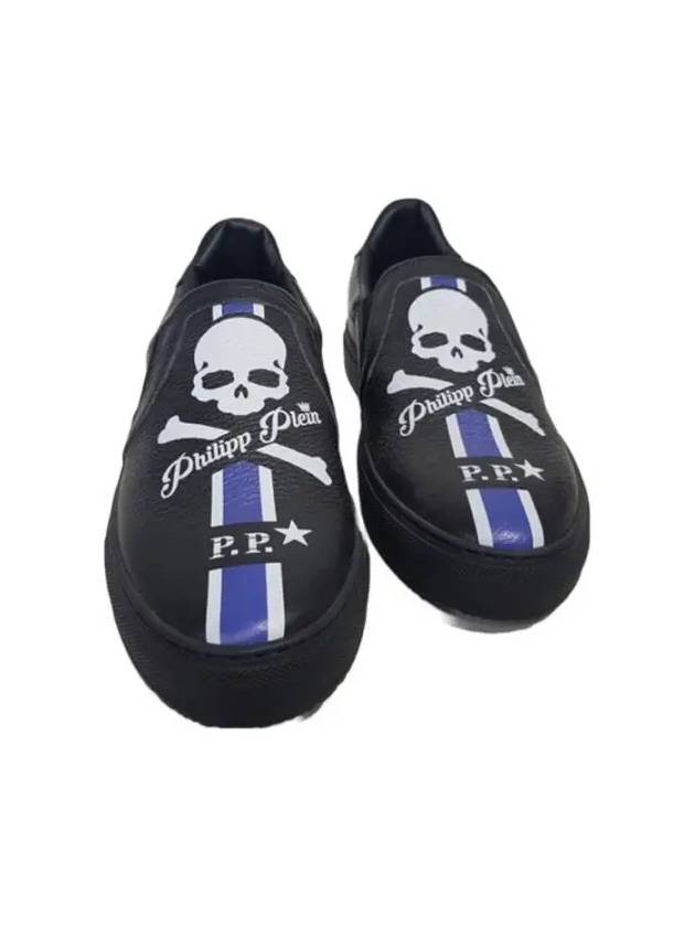 Skull Logo Print Leather Slip-Ons Black - PHILIPP PLEIN - BALAAN 3