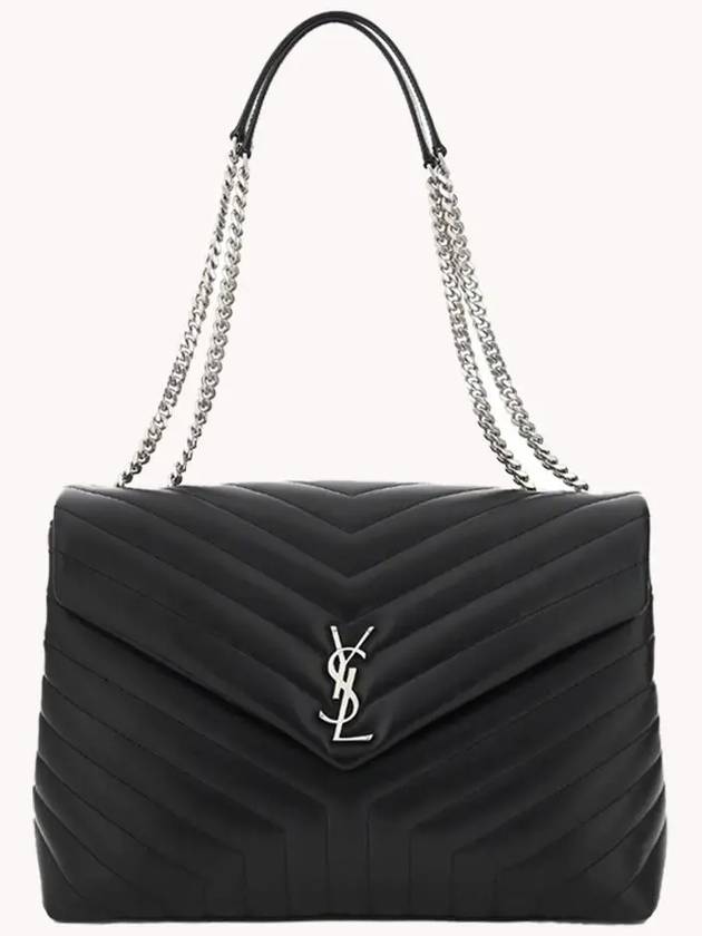 Lulu Chain Quilted Silver Logo Large Shoulder Bag Black - SAINT LAURENT - BALAAN 2