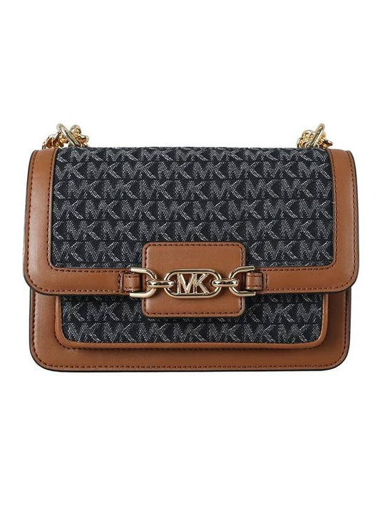 Heather Chain Logo Plaque Leather Cross Bag Black Brown - MICHAEL KORS - BALAAN 1