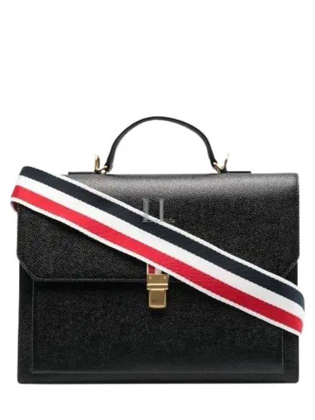 Pebble Grain Leather Tote Bag Black - THOM BROWNE - BALAAN 2