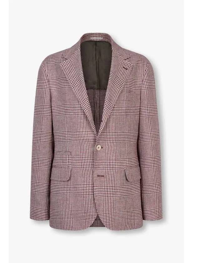 Men s check pattern no cheat single jacket cherry brown - BRUNELLO CUCINELLI - BALAAN 1