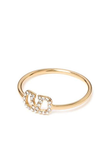 V Logo Signature Metal Crystal Ring Gold - VALENTINO - BALAAN 1