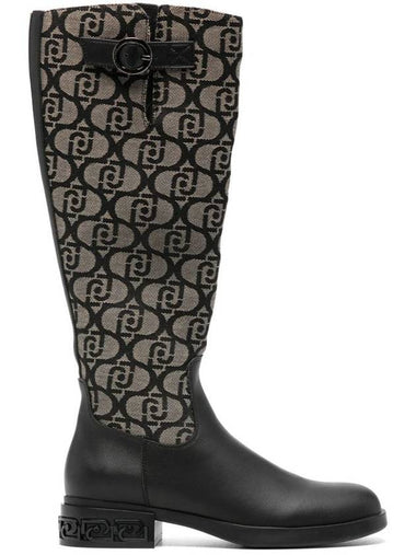 Liu Jo Black And Gray Knee-High Boots With Logo Print - LIU JO - BALAAN 1