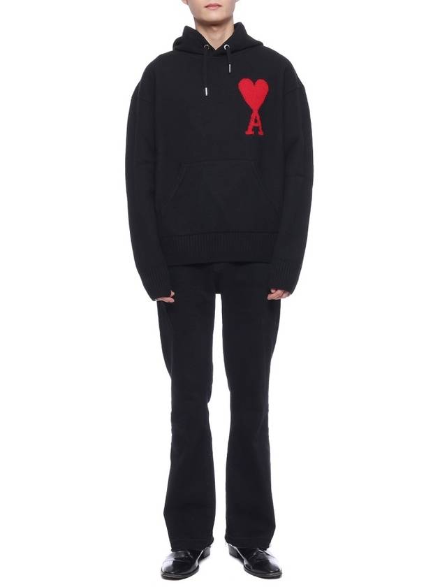 Big Heart Logo Wool Hoodie Black - AMI - BALAAN 4