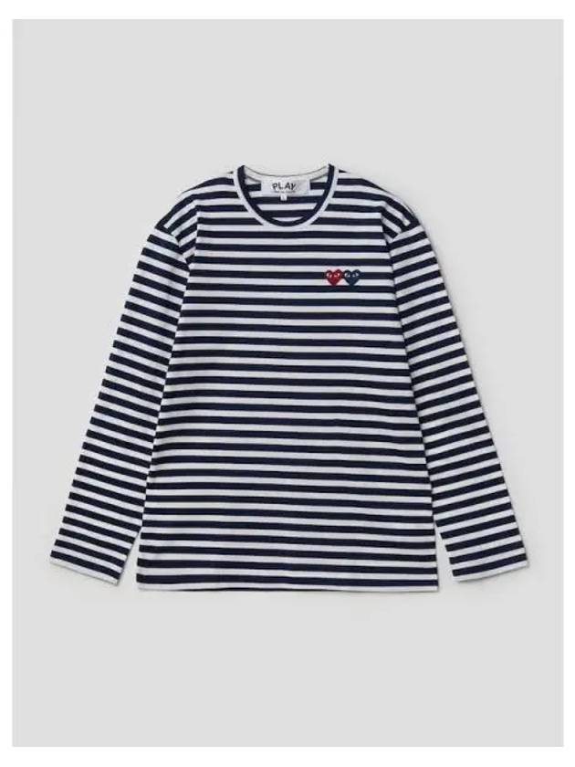 Men s Double Heart Wappen Stripe Striped T shirt Navy Domestic Product GM0022110910545 - COMME DES GARCONS PLAY - BALAAN 1