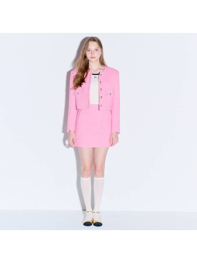 Boucle tweed Wool mini skirtPink - OPENING SUNSHINE - BALAAN 5