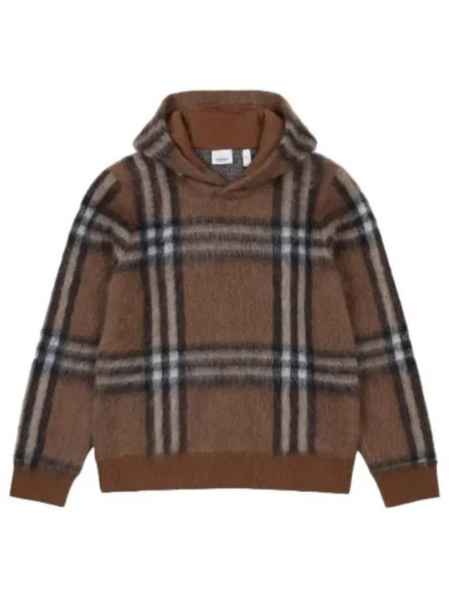 Exaggerate Check Wool Mohair Blend Hooded Dark Birch Brown Sweatshirt Hoodie - BURBERRY - BALAAN 1