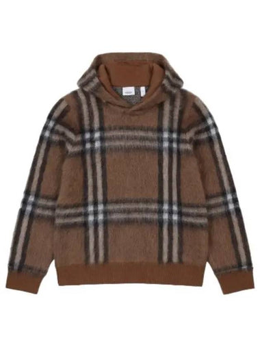 Exaggerate Check Wool Mohair Blend Hood Dark Birch Brown - BURBERRY - BALAAN 1