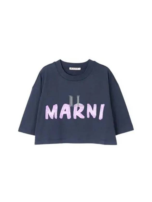 Logo Cotton Crop Short Sleeve T-Shirt Navy - MARNI - BALAAN 2