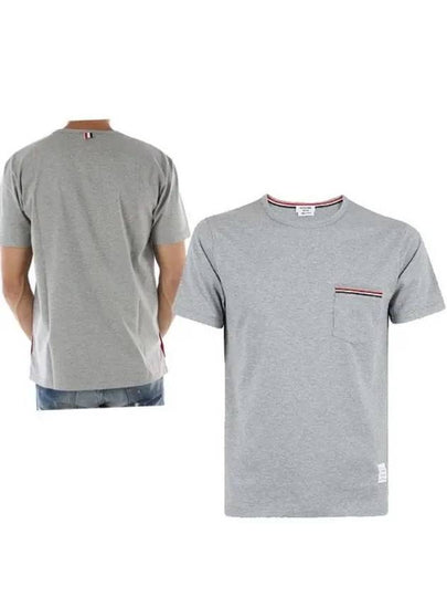 Men's Medium Weight Jersey Tipped Pocket Crewneck Short Sleeve T-Shirt Light Grey - THOM BROWNE - BALAAN 2