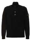 Wappen Patch Half Button Lambswool Knit Top Black - STONE ISLAND - BALAAN 2