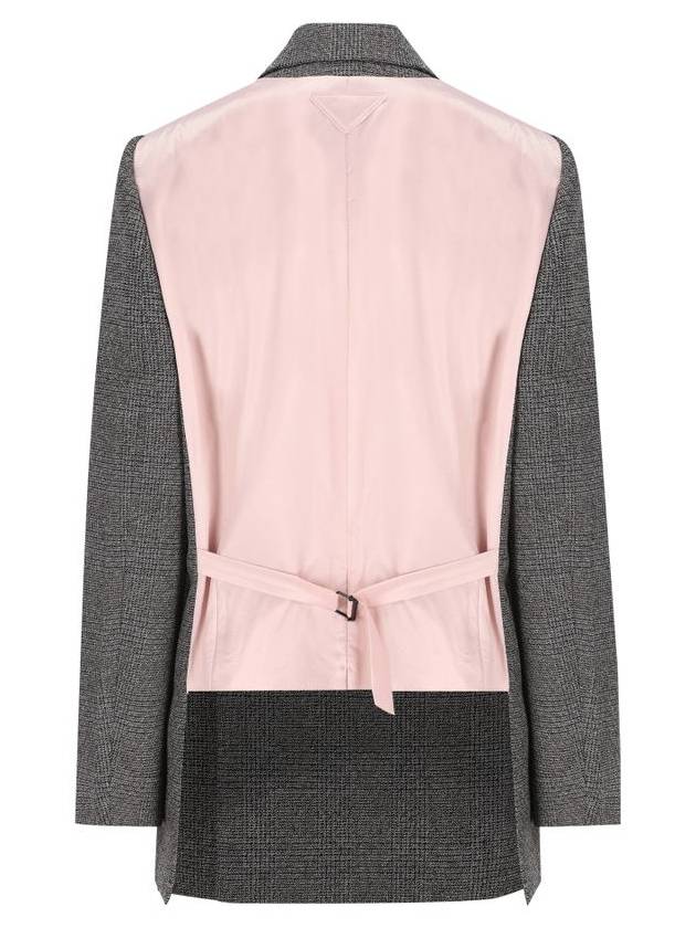 Prince Of Wales Checked Double Coat Pink Slate Grey - PRADA - BALAAN 3