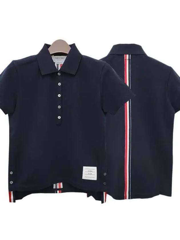 Classic Pique Center Back Stripe Relaxed Fit Short Sleeve Polo Shirt Navy - THOM BROWNE - BALAAN 2