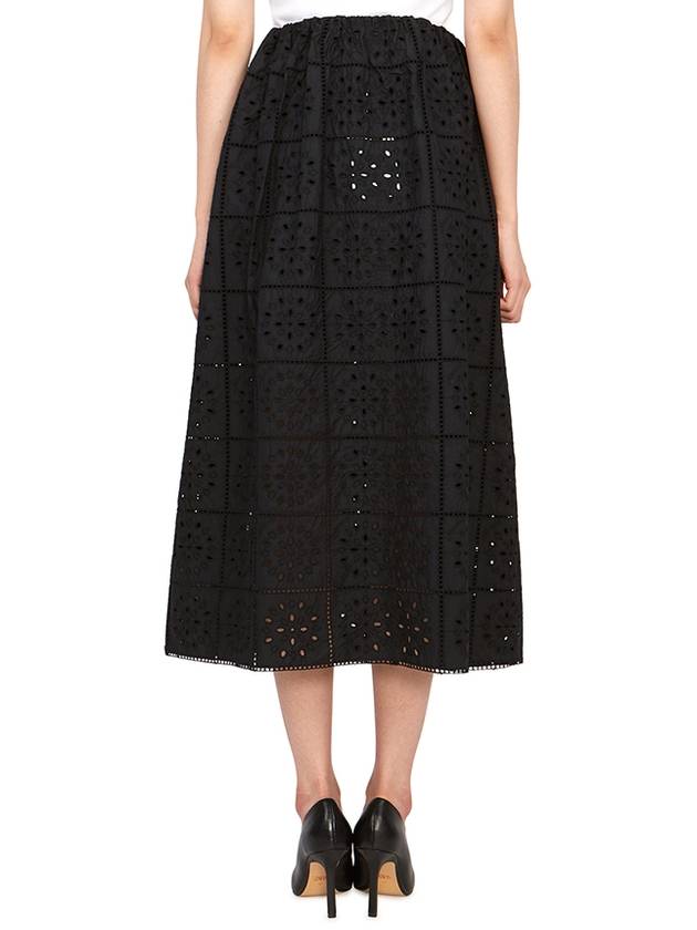 Embroidered Anglaise Midi Cotton A-Line Skirt Black - GANNI - BALAAN.