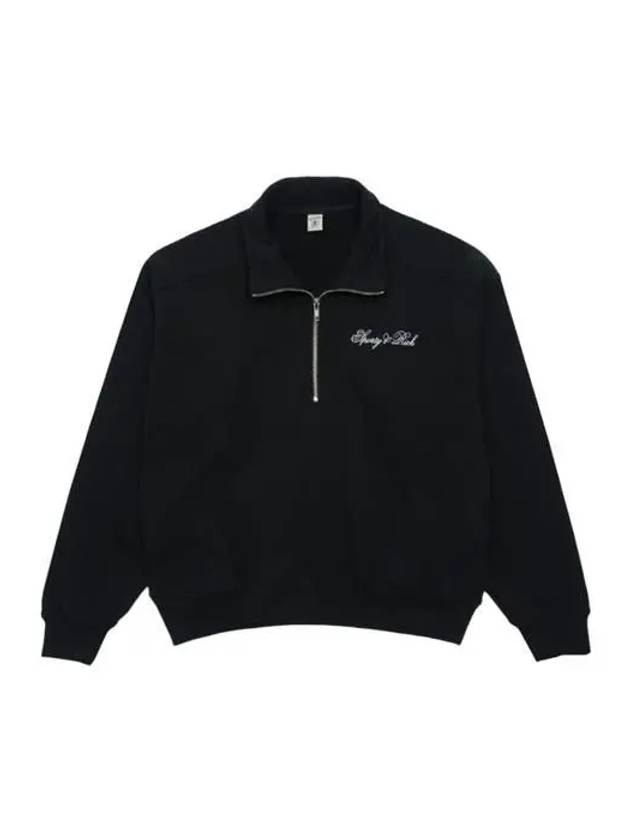 Logo Half Zip-up Cotton Sweatshirt Black - SPORTY & RICH - BALAAN 2