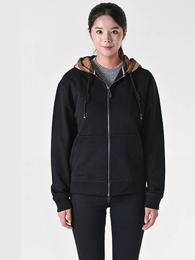 Check Hood Cotton Zip Up Hoodie Black - BURBERRY - BALAAN 3