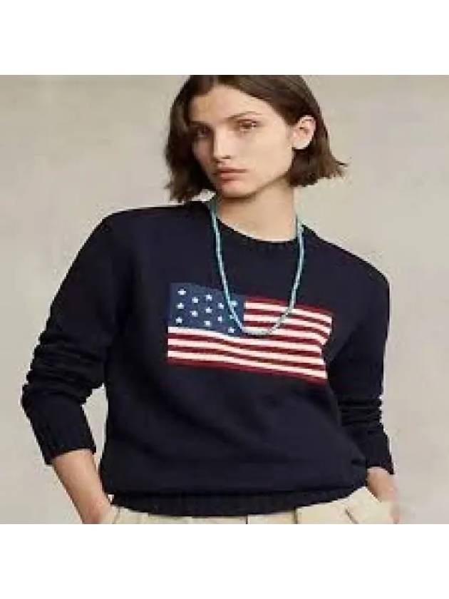 W Flag Cotton Crew Neck Sweater Navy 1236431 - POLO RALPH LAUREN - BALAAN 1