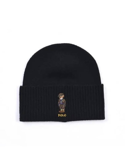 Bear Embroidered Blend Wool Beanie Black - POLO RALPH LAUREN - BALAAN 2