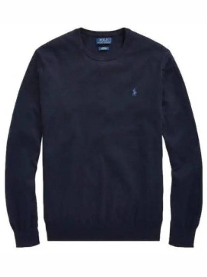 Embroidered Logo Crew Neck Knit Top Navy - POLO RALPH LAUREN - BALAAN 2