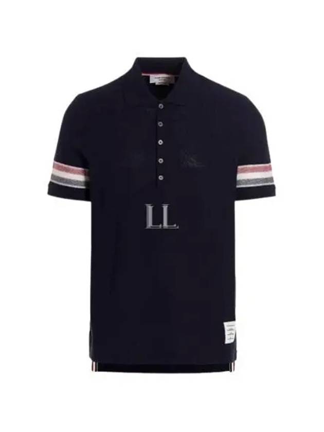 Men's RWB Stripe Cotton Polo Shirt Navy - THOM BROWNE - BALAAN 2