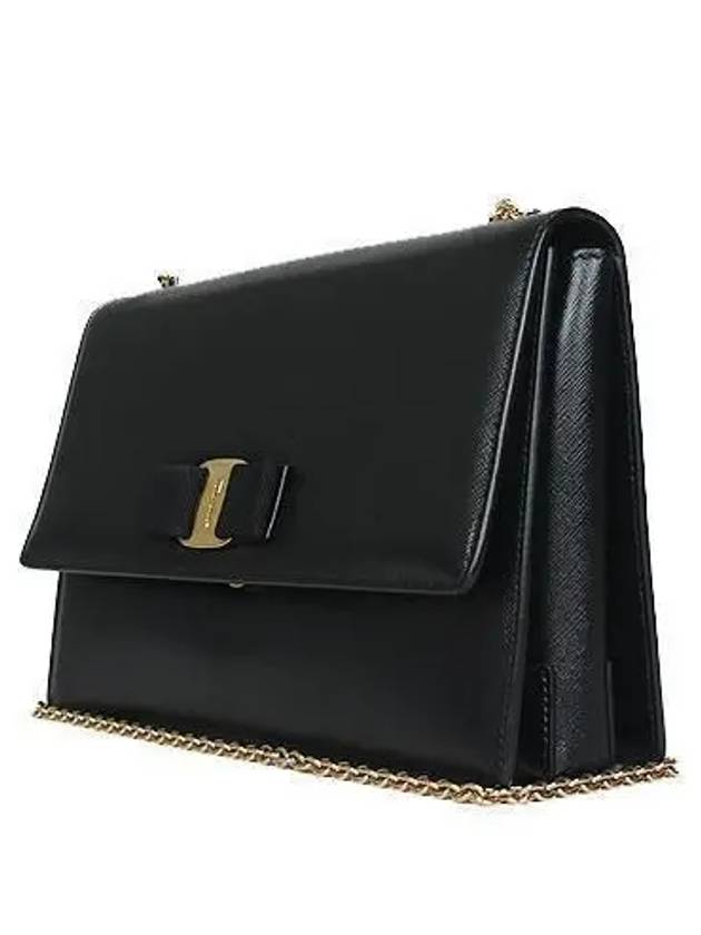 Ferragamo D855 Gold Barra Decoration Black Saffiano Genie Chain Shoulder Cross Bag - SALVATORE FERRAGAMO - BALAAN 3