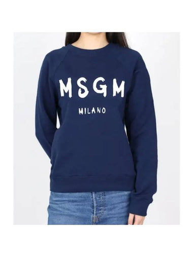 Brushed Logo Cotton Sweatshirt Navy - MSGM - BALAAN 1