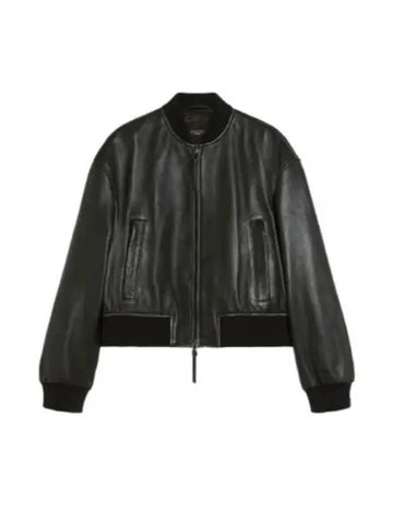 Hiltex Leather Bomber Jacket Black - MAX MARA - BALAAN 1