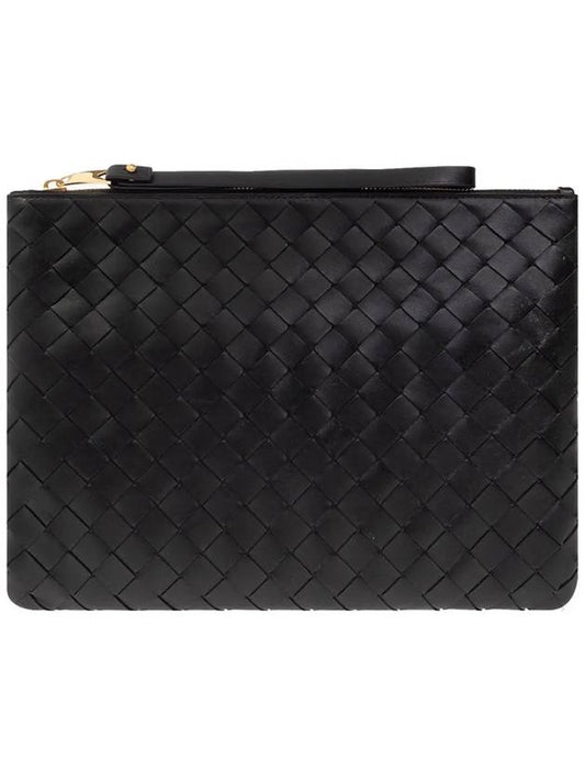 Intrecciato Medium Flat Pouch Bag Black - BOTTEGA VENETA - BALAAN 2