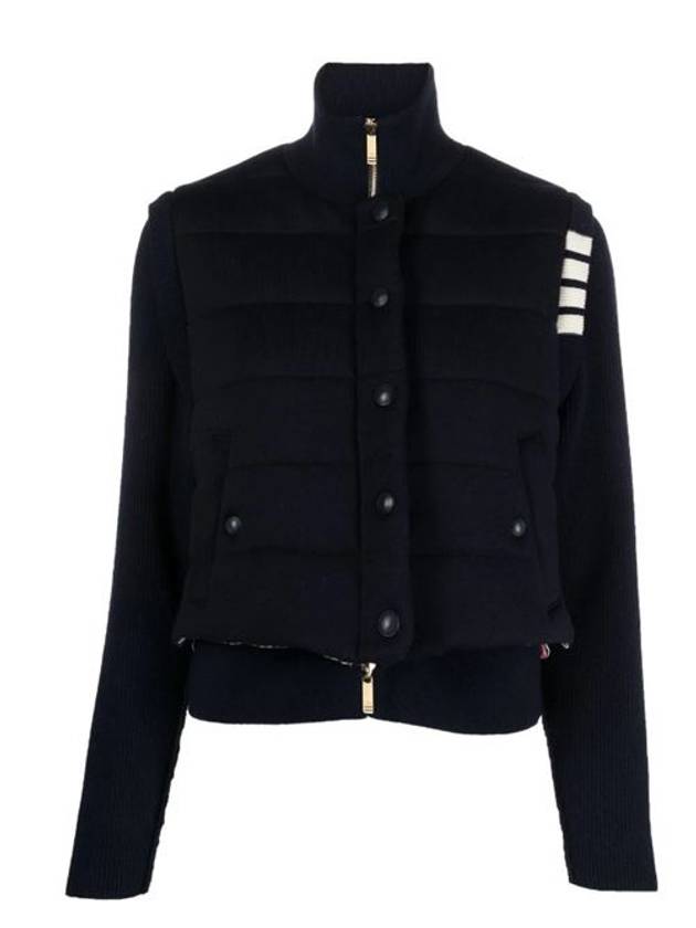 Fine Merino Reversible Wool Down Zip-Up Jacket Black - THOM BROWNE - BALAAN 1