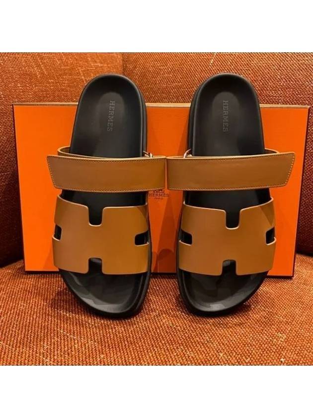 Chypre H Logo Calfskin Sandals Brown - HERMES - BALAAN 2