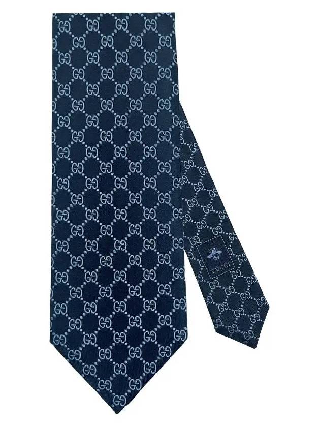 GG logo silk jacquard tie navy - GUCCI - BALAAN 2