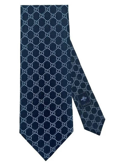 GG Logo Silk Jacquard Tie Navy - GUCCI - BALAAN 2