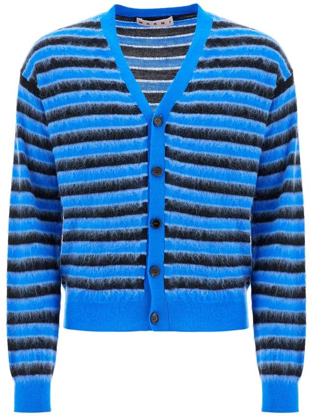 V-Neck Striped Cardigan Blue - MARNI - BALAAN 2