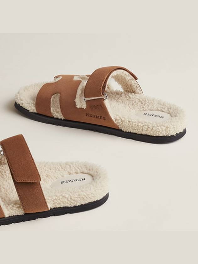 Chypre Shearling Sandals Beige Craft Ecour Brown - HERMES - BALAAN 4