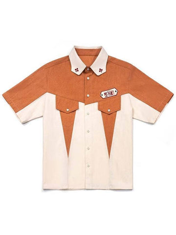 Men's Shamrock Patch Bowling Short Sleeve Shirt Orange - IOEDLE - BALAAN 1