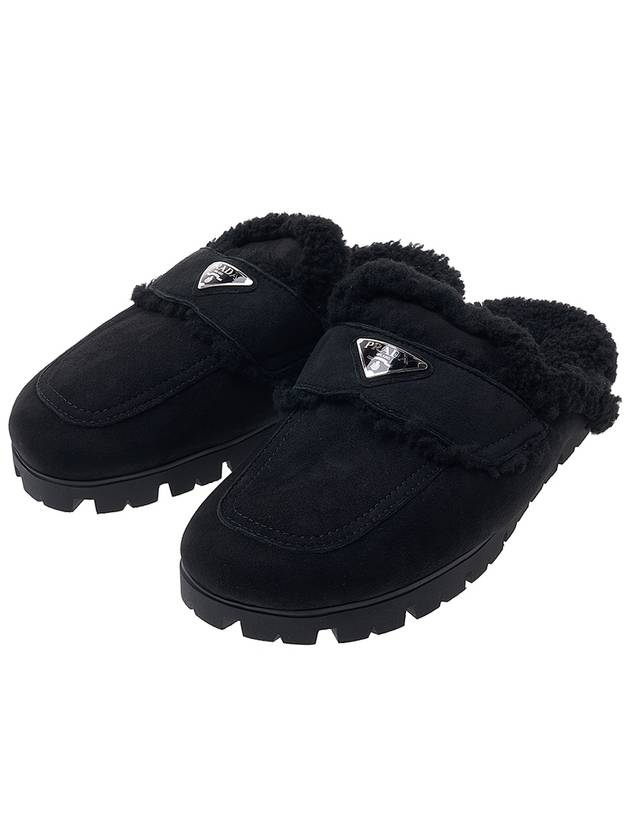 Shearling Sabots Slippers Black - PRADA - BALAAN 2