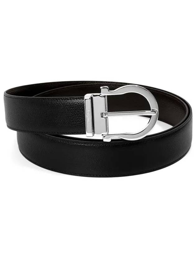 Gancini Reversible Leather Belt Black - SALVATORE FERRAGAMO - BALAAN 4