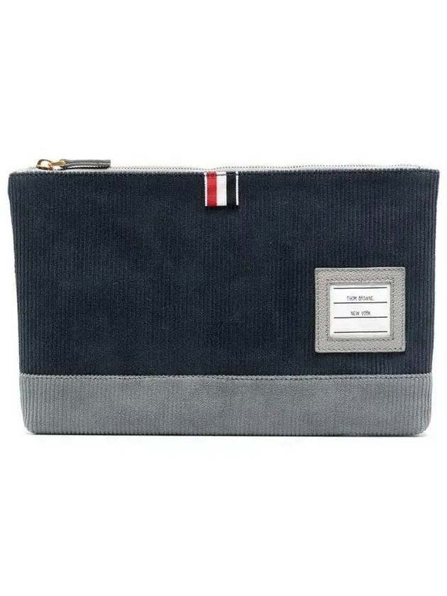 Corduroy Large Zip Pouch Clutch Bag Navy - THOM BROWNE - BALAAN 3