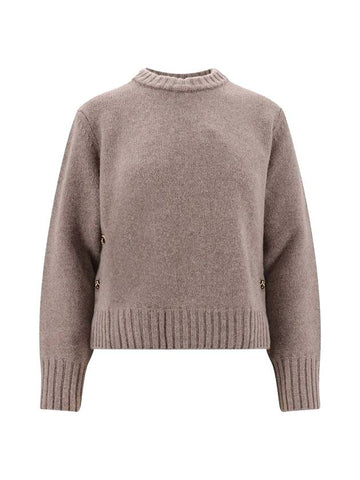 Metal Note Button Wool Knit Top Gray - BOTTEGA VENETA - BALAAN.